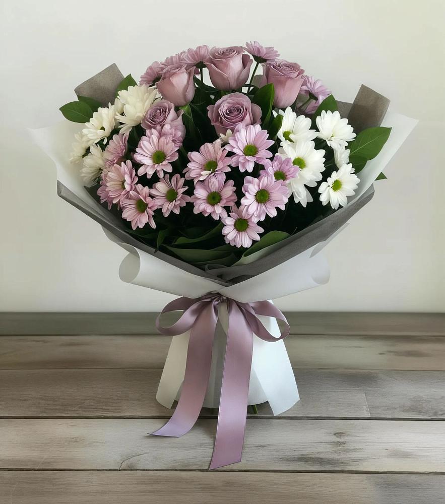 Букет цветов из: Хризантемы и Розы в Стройкерамика