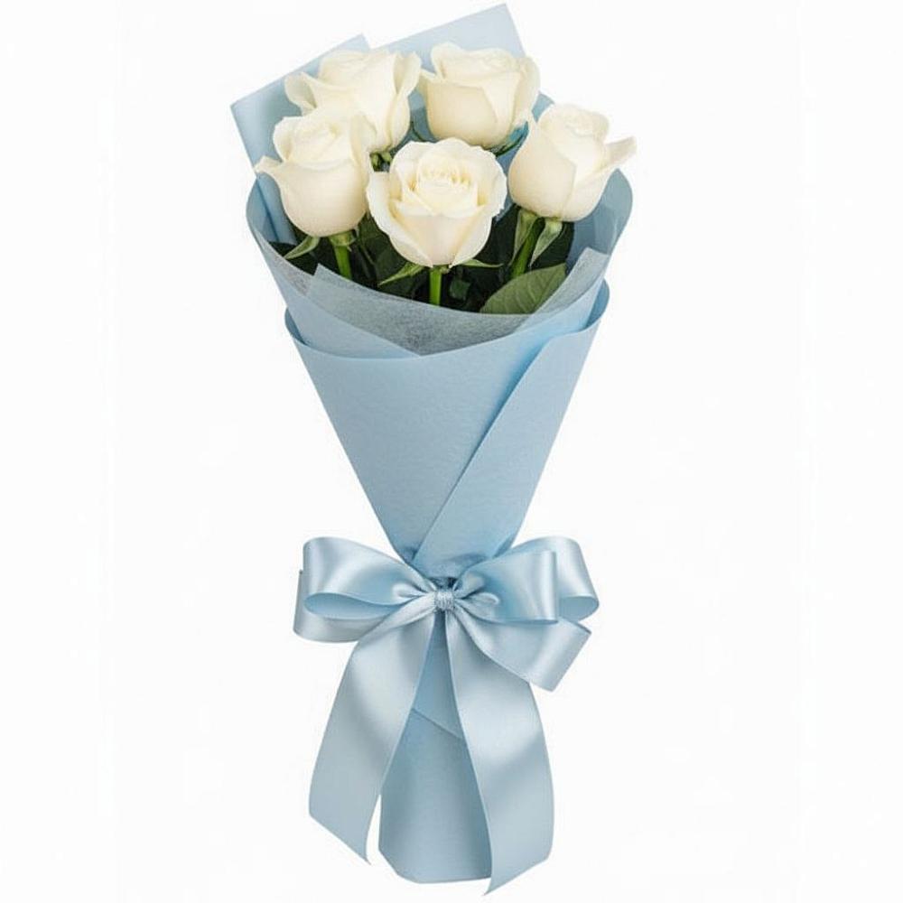 Букет 5 Белых роз Проуд в Стройкерамика