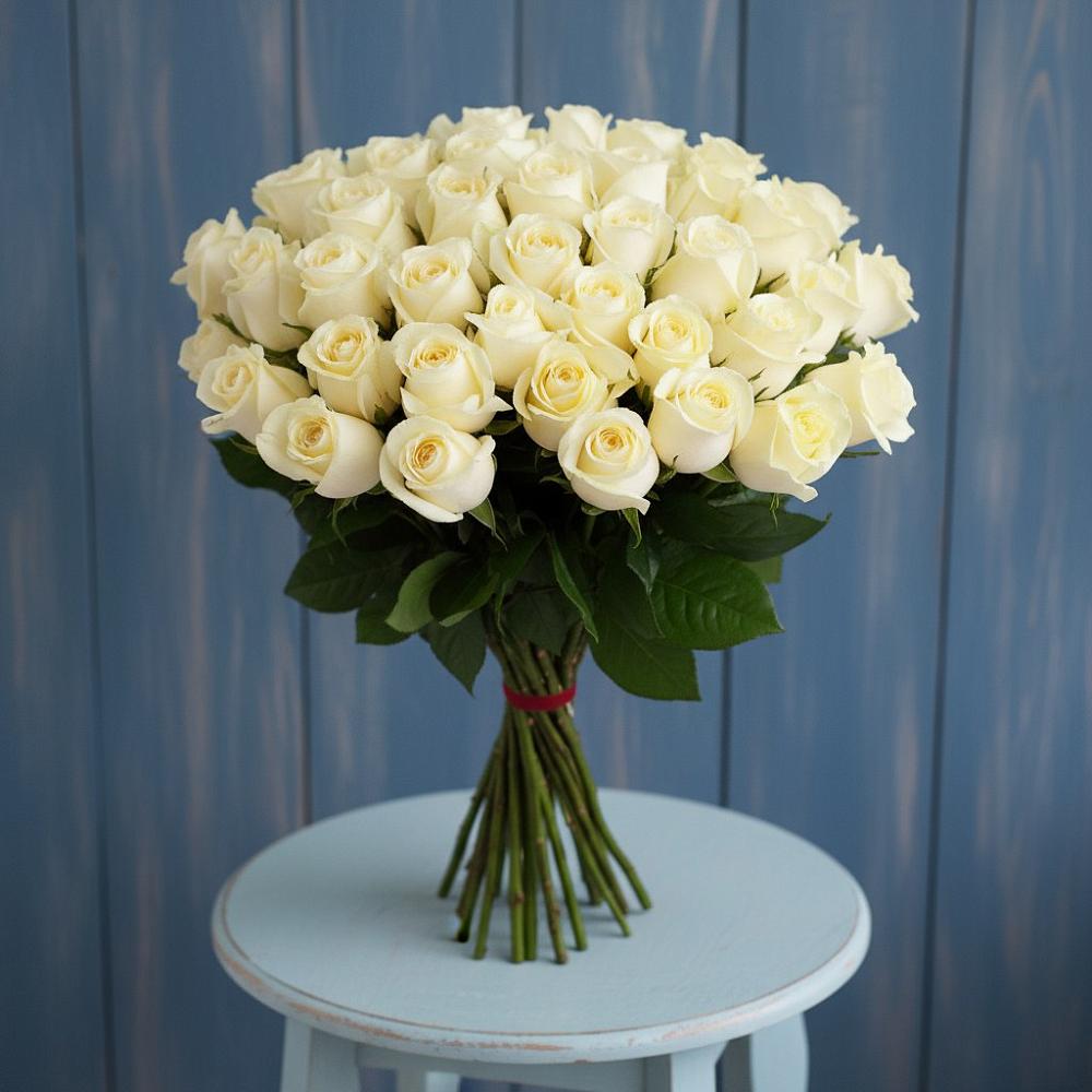 Букет 51 Белая роза Эдлесс Лав в Стройкерамика