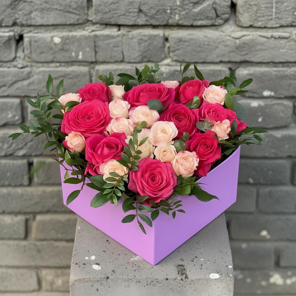 Цветочная композиция из Розы в коробке в Стройкерамика