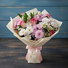 Букет цветов из:  Хризантемы, Альстромерии и Розы в Стройкерамика