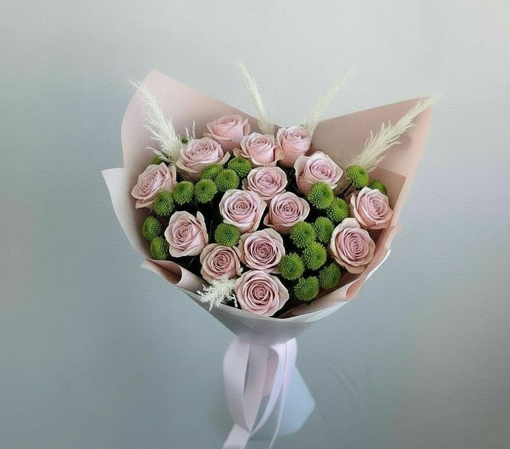 Букет цветов из: Розы и Хризантемы в Стройкерамика