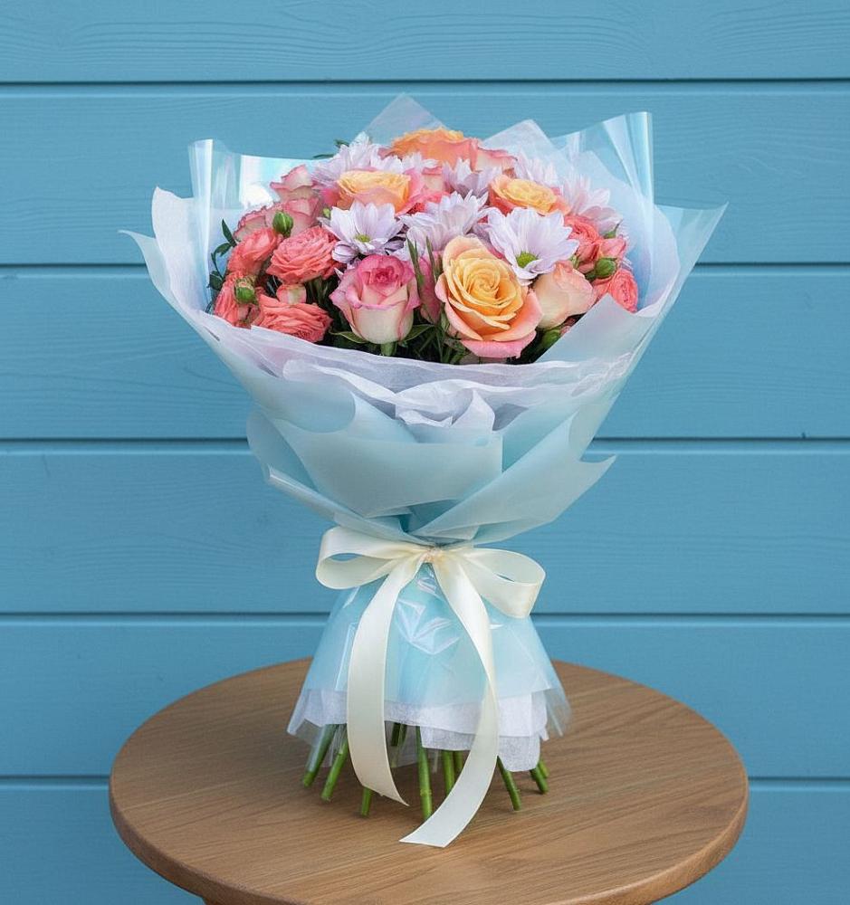 Букет цветов из: Хризантемы и Розы в Стройкерамика